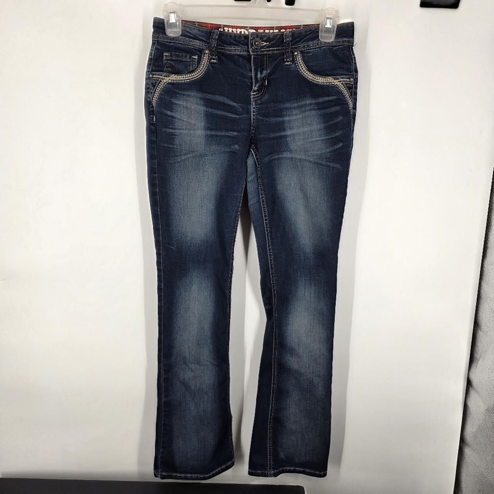Hydraulic Embellished Bootcut Jeans Size 11/12 Dark Wash Rhinestone Y2K Plaid